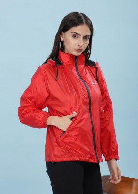 Dollar Women's Polyester Solid Windcheater Jacket With Zipper Pockets and Detachable Hood