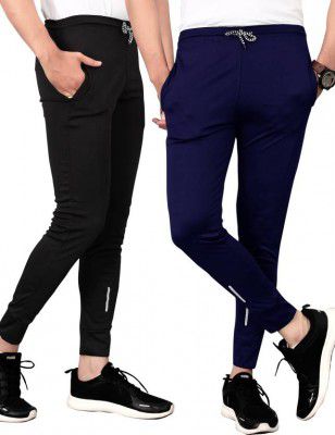 DOLVIA Pack of 2 Men Solid Black, Dark Blue Track Pants