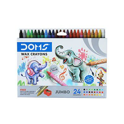Doms 24 Shades Jumbo Wax Crayons | Bright & Playful Colors | Free One Sharpner, Gold & Silver Crayon Inside | Pack of 3