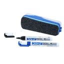 DOMS Fine Magnetic Whiteboard Duster Marker Set | Refillable White Board Marker With Good Grip | Set of 2 Markers & 1 Duster | Blue & Black Ink, Pack of 1...