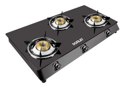 DONLIM 3 Burner Gas Stove Manual ISI Approved with Glass Top & MS Coated Black Body