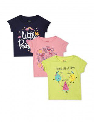 Donuts baby-girl's Regular T-Shirt (DOIGRNK00218G16_Navy, Pink and Yellow 06M)