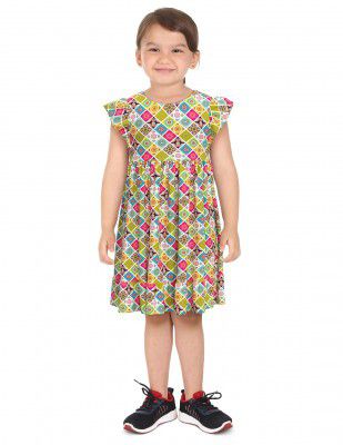Donuts Cotton Girls Multi Colour Round Neck Printed Dress Knee length Dresses (DOJGDRS20202G16 03Y)