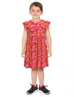 Donuts Cotton Girls Pink Round Neck Printed Dress Knee length Dresses (DOJGDRS20201R05 05Y)