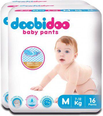 Doobidoo BabyPants Medium Size Rash Free Soft Diapers Anti-Leak Highly Absorbent 7-12Kg - M (32 Pieces)