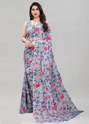 Dori Floral Print Daily Wear Georgette Saree (Pink, Grey)
