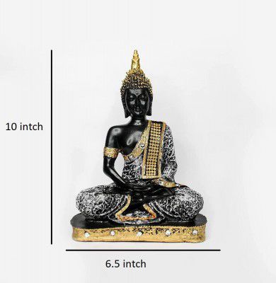 Dorvik Buddha Statue Doing Meditation for Home & Office décor (Color - White & Gold Material - Resin, Height-10 Inches Width- 6.5 Inches)