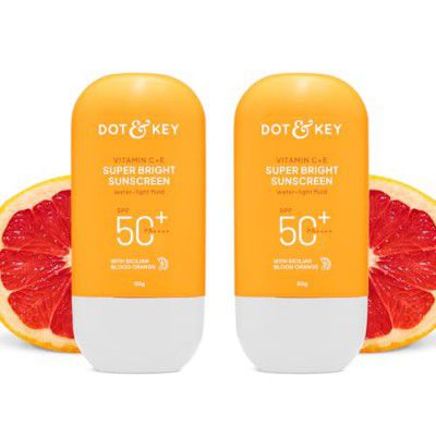Dot & Key Vitamin C + E Super Bright Sunscreen In-Vivo Tested SPF 50+ PA++++ With New-Age UV Filters, Water-Light Fluid, Boosts Glow, Reduces Dullness & Dark Spots, Checks Tanning, No White Cast | Com