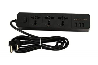 DOTCOM Extension Cords with USB Solts, 3 USB Ports 3 Way Outlets Power Strips with USB Surge Protection Black Extension Lead with 2 Meter 3-Pin Power Extension Board