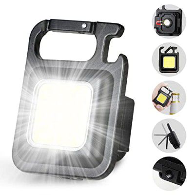 Dotcom LED Mini COB Flashlights 1000 High Lumens Bright Light Keychain Flashlight Portable USB Rechargeable Light 3 Light Modes with Folding Bracket,Bottle Opener for Fishing Walking Camping?Square?