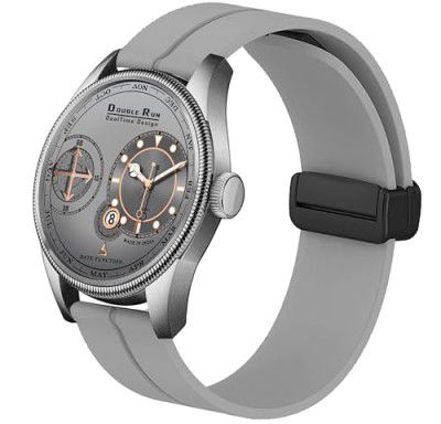DOUBLERUN Chonograph Date Display Radium Dial Analoge Silicone Magnetic Belt Watch for Men, Series S-180-45, Gray