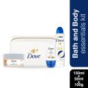 Dove Bath & Body Essentials Kit – Advanced Care Deodorant (150 ML), Roll On (50 ML) & Exfoliating Body Polish (100 G) + Travel Pouch...