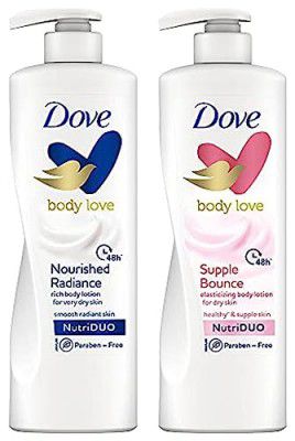 Dove Body Love Nourished Radiance Body Lotion 400ml & Dove Body Love Supple Bounce Body Lotion 400ml