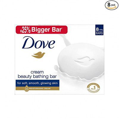 Dove Cream Bathing Beauty Bar with 1/4 Moisturising Cream For Soft, Smooth - 125 g (Pack of 8)