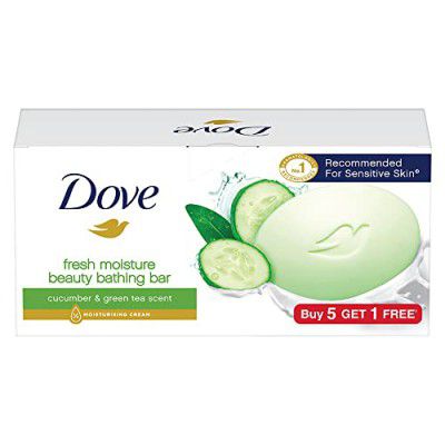 Dove Fresh Beauty Bar (Pack of 6) 75g each for Hydrated Skin with Cucumber & Green Tea Leaves scent