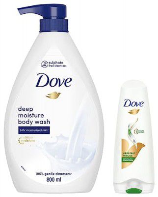 Dove Hair Fall Rescue Conditioner - 180ml And Dove Deeply Nourishing Body Wash - 800 ml