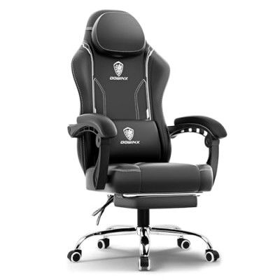 Dowinx Gaming Chair – Massage Cushion, Premium PU Leather, Ergonomic Design with Footrest, 360° Swivel, Adjustable Neck & Lumbar Pillow