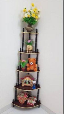 DPH 5 Shelf Wooden Corner, Multipurpose, Wall Corner Table, Wooden Wall Shelf  (Number of Shelves - 5, Brown)