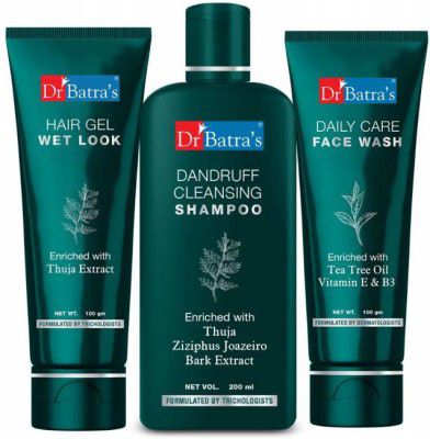 Dr Batras Dandruff Cleansing Shampoo - 200 ml, Hair Gel - 100 gm and Face Wash Daily Care - 100 gm (Pack of 3 for Men)  (3 Items in the set)