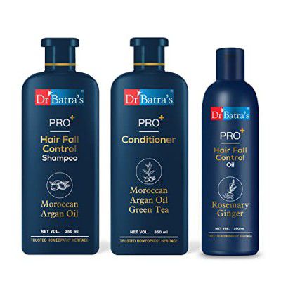Dr Batra's PRO+ Hair Fall Control Shampoo - 350ml, PRO+ Conditioner 350 ml and PRO+ Hair Fall Control Oil - 200ml