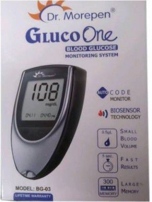 Dr. Morepen DrMorepen Blood Sugar Glucose checking machine With 10 lacets (Only Glucometer+lancet+lancing device - Without Strips) Glucometer  (Grey / Black)