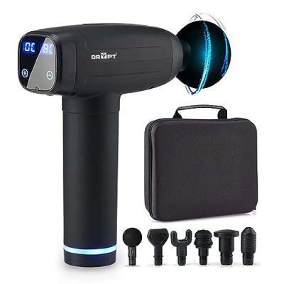 DR PT Gun Massager for Athletes Handheld Neck & Back Massager | 6 Specialized Heads | LED Touch Panel |30 Speed Level Massager for Full Body with Premium Carry Bag (2 Year Warranty, Black)