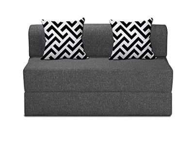 Dr Smith Folding Sofa | 2 Seater, 4'X6' Feet | Sofa Com Bed/Mattress with Two Cushion (Zigzag Pattern) - Grey