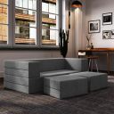 Dr. Smith Folding Sofa | 5x6 Feet, 2 - Seater | Sofa Cum Bed Jute Fabric Washable Cover with 2 Pouffe/Foot Stools - Grey Color...