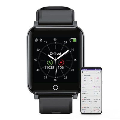 Dr. Trust USA HealthPal 1 Activity Tracker with Heart Rate SPO2 BP Monitor Smart Watch for Men and women-8002(Black)