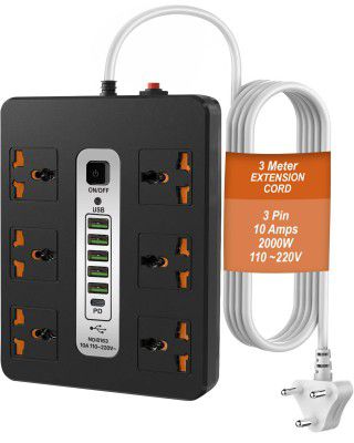 DR VAKU® 12in1 2000W Extension Board with 6 Universal Sockets & 5 USB A Ports (18W), 20W Fast PD Type C Charge 3 Meter Heavy 