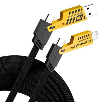 DR VAKU® 4-in-1 Multi Function Fast Charging Cable 65W Braided Durable Data Transfer Dual Type-C & USB-A Connectors Compatible with iPhone, Samsung, OnePlus, Tablets & All USB Devices (1 Meter)