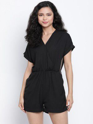 DRAAX FashionsWomen Black Solid Playsuit