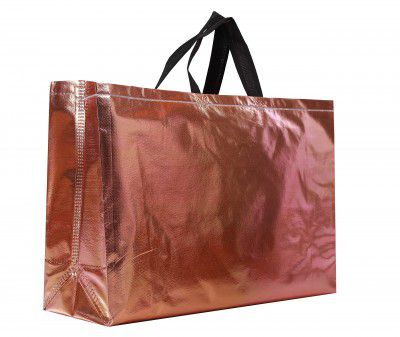 Drapme Metallic Laminated Non Woven Gift Bags (17x5x12 Inch) (Copper, Pack of 30)