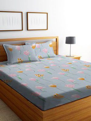 Dream Living 100% Microfiber bedsheet for Double Bed with 2 Pillow Covers Breathable | Wrinkle Free and Ultra Soft Flat Double Bedsheet Floral Print- Gray