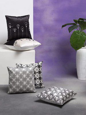Dream Weaverz Decorative Cushion Cover/Throw Pillow Set of 5 - Abstract Design (12X12 Inch, Black, White) (C0047_12)