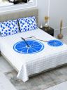 DREAM WEAVERZ White & Blue Glazed Cotton 220 TC Cotton King Bedsheet with 2 Pillow Covers...