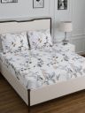 DREAM WEAVERZ White & Grey Floral 220 TC Cotton 1 Double Bedsheet with 2 Pillow Covers...
