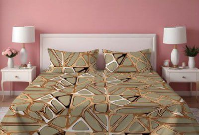 DREAMLET Prime Collections 160TC Pure Cotton Breathable Wrinkelfree Double Flat Bedsheet with 2 Pillow Covers (Golden, Flat)