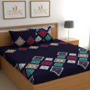 DREAMLET Prime Collections 160TC Pure Cotton Breathable Supersoft Wrinkelfree Double Flat Bedsheet with 2 Pillow Covers (Navy Blue, Flat)...