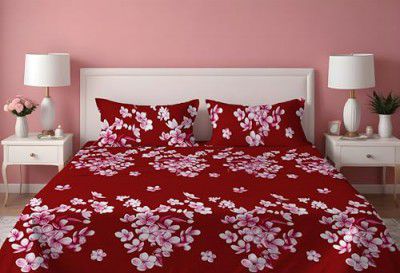 DREAMLET Prime Collections 160TC Pure Cotton Wrinkelfree Breathable Supersoft Double Flat Bedsheet with 2 Pillow Covers