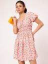 DressBerry Floral Frenzy Striped Dobby Weave Smocked A-Line Mini Dress...