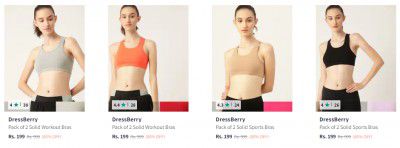 DressBerry Pack of 2 Solid Non-Padded Workout Bras @ 199