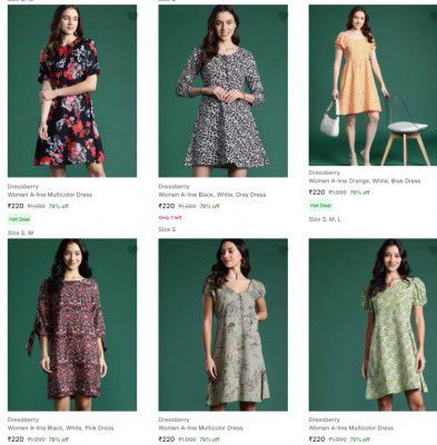 Upto 81% off  On Dressberry Womens Dresses | Starts @216