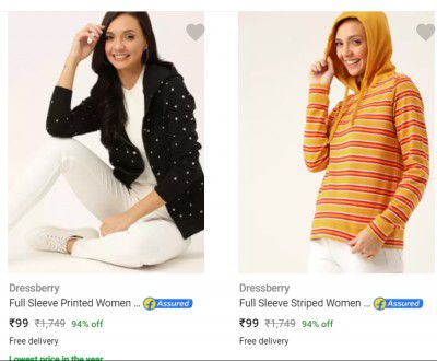 Dressberry Womens Sweatshirts Upto 90% Off Starting @ Rs 99