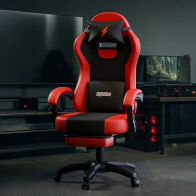 DROGO Aura Ergonomic Gaming Chair with Premium PU Leather Fabric, Linkage Armrest, Adjustable Neck & Lumbar Pillow (Red)