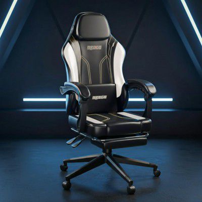 DROGO Ergonomic Gaming Chair with Premium PU Leather Fabric, Linkage Armrest, Adjustable Neck & Lumbar Pillow | Computer Chair for Study | Home & Office Chair with Recline (Black/White)