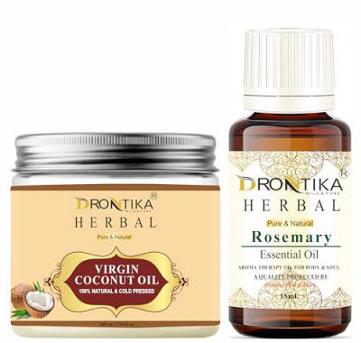 Drontika Virgin Coconut Oil & Rosemary Essential oil, For Healthy Hair Growth & Deep Nourishment, Enriched with Almond, Mineral Oil & Silicone Free (200+15ML)