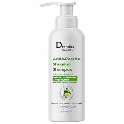 Drontika Wild & Pure Amla Reetha Shikakai Shampoo for Thick & Strong Hair, Damage Control, Hair Growth & Hair Fall | Herbal Hair Cleanser (200ml)