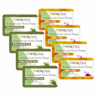 Drontika Wild & Pure Handmade Assorted Bath Soap Saffron & Khus Glycerin Combo Of Fresh Bathing Bar (Pack Of 8) Each 125gm