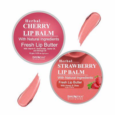 Drontika Wild & Pure Herbal Lip Balm (Pack Of 2 (20gm.), Cherry & Strawberry) 8-Hour Moisturization - Heals Dry & Chapped Lips For Men & Women with Spf 20++